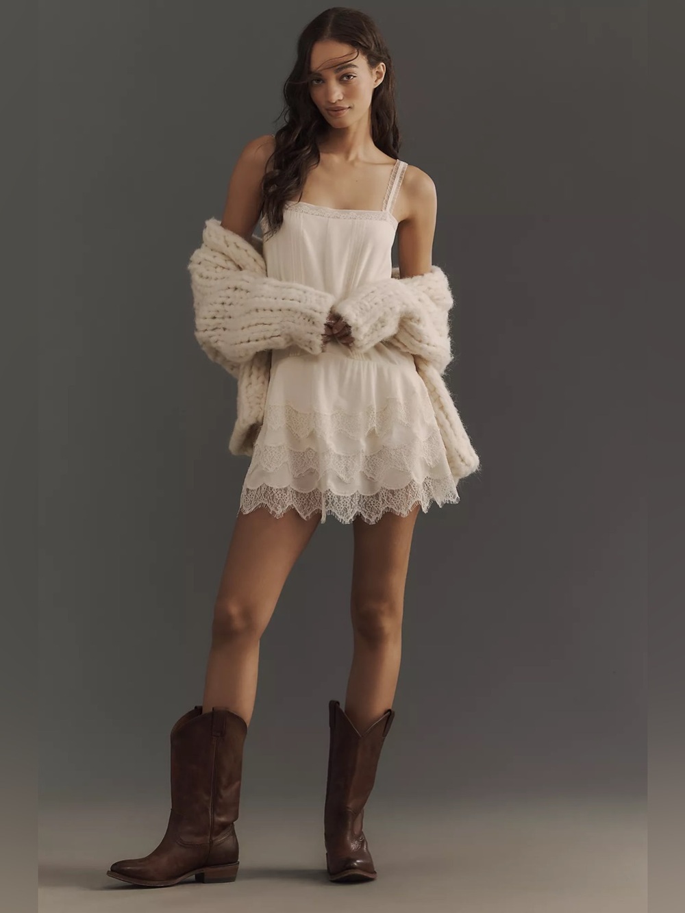 Reformation Cleodora Mini Slip Dress Drop Waist Ruffles Romantic Cowgirl